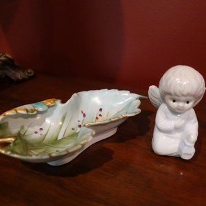 Ceramic Leaf Dish and Ceramic Angel
